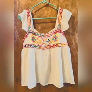 Blu Pepper Ruffle sleeve embroidered feminine top size large NWT